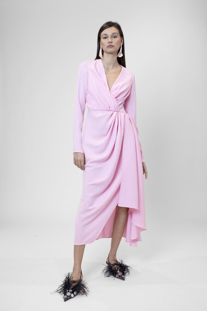 The 2nd Skin Co. Vestido Midi Drapeado De Manga Larga