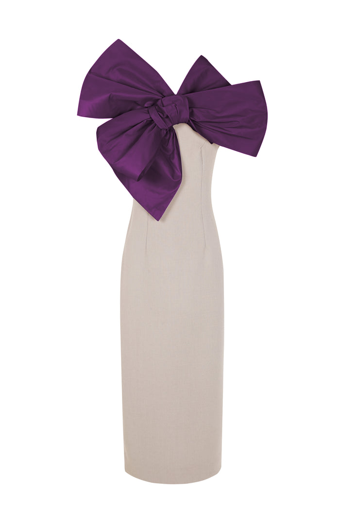 the 2nd skin co. Vestido midi sin mangas con maxi lazo en escote