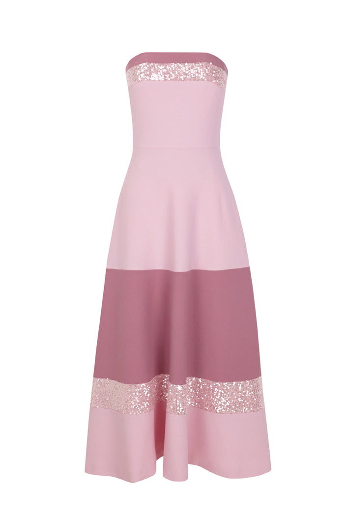 the 2nd skin co. Vestido midi strapless con lentejuelas