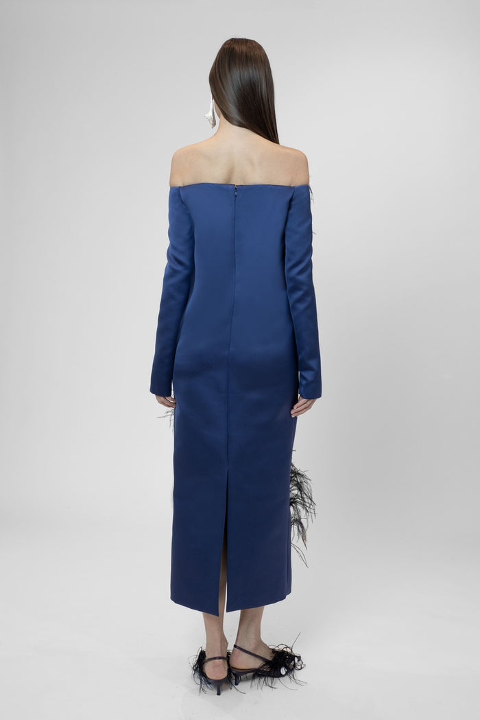 The 2nd Skin Co. Vestido Midi Strapless Con Plumas Y Espejos