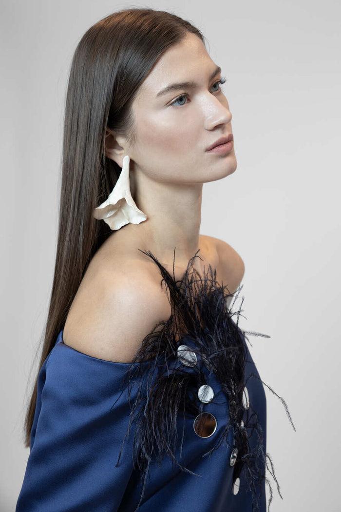 The 2nd Skin Co. Vestido Midi Strapless Con Plumas Y Espejos