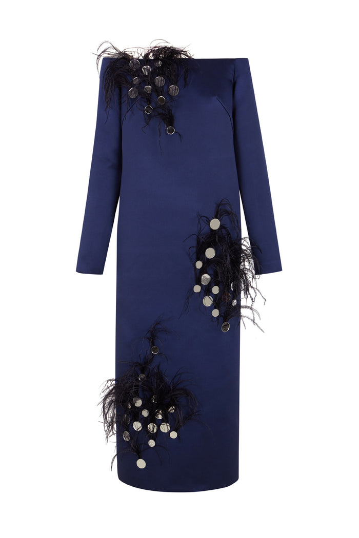 The 2nd Skin Co. Vestido Midi Strapless Con Plumas Y Espejos