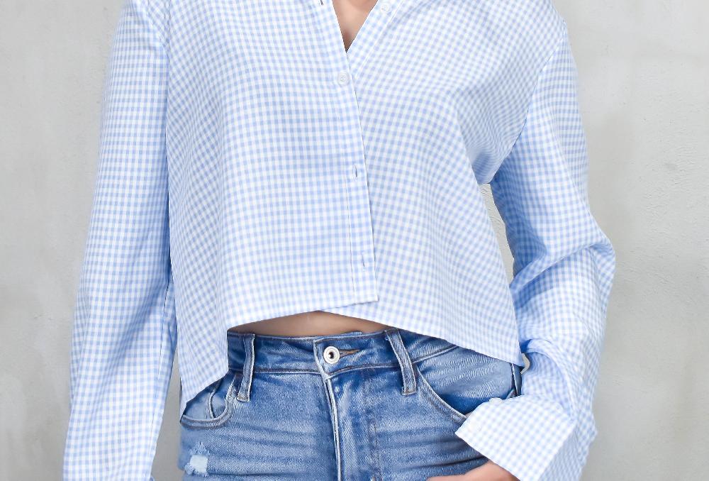 The New Black CA ML CROPPED PRINT CUADROS AZUL Y BLANCO