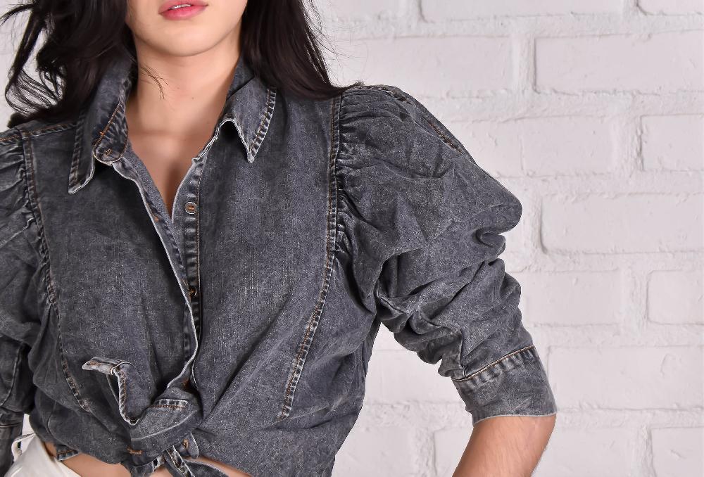 The New Black Balloon Washed Grey Blouse