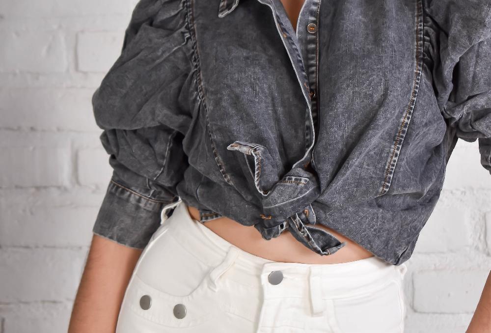 The New Black Balloon Washed Grey Blouse