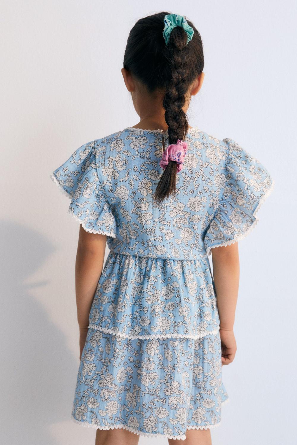 The New Society Melina Dress Peony Powder Blue Estampado
