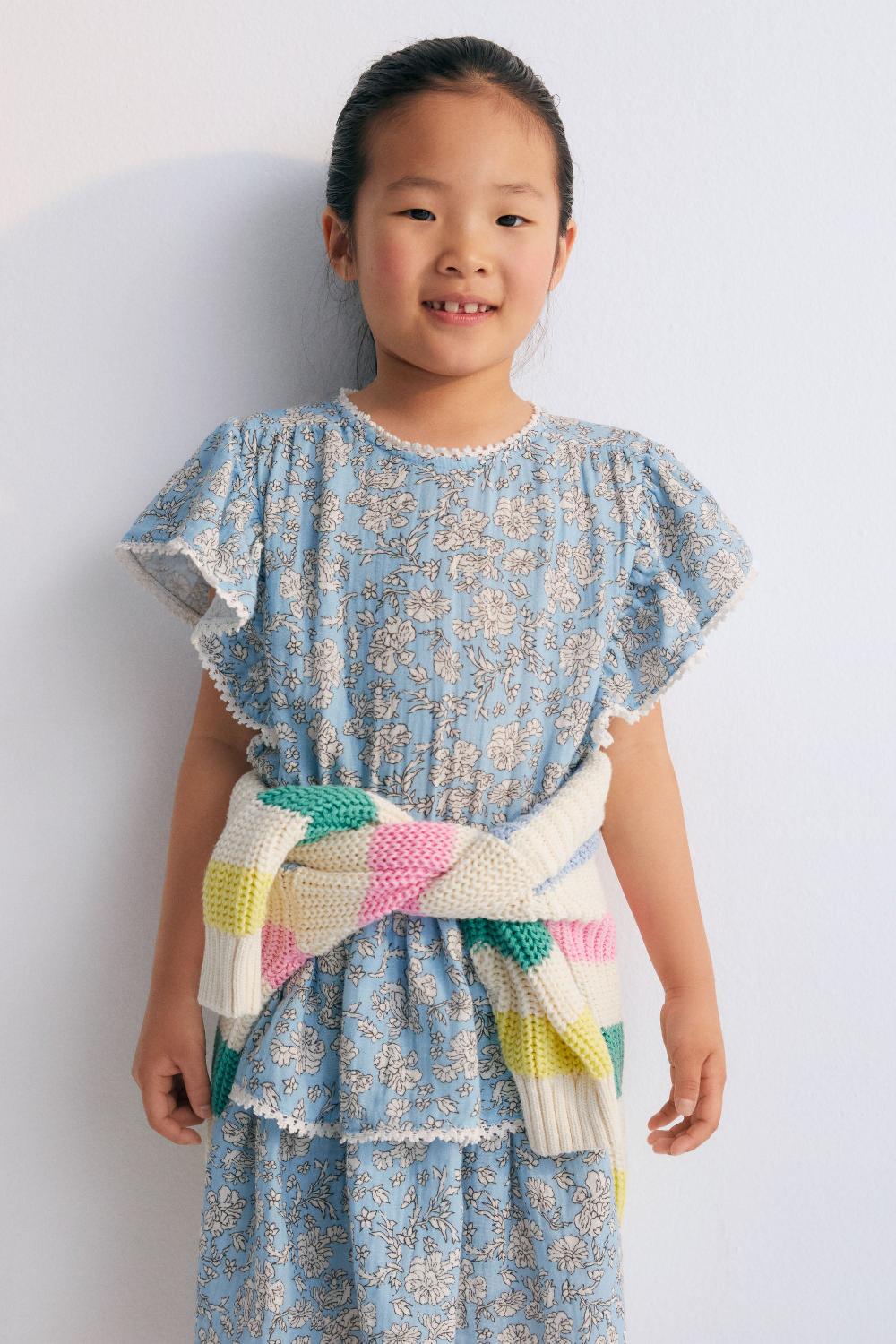 the new society Melina Dress Peony Powder Blue estampado