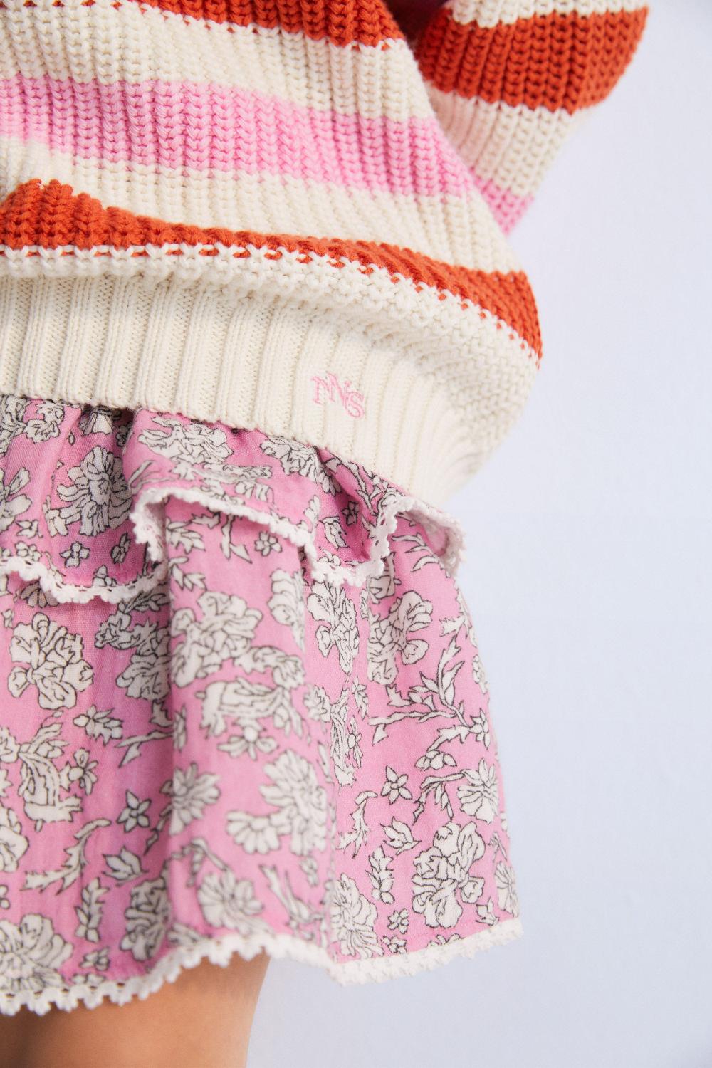 the new society Melina Skirt Peony Hibiscus estampado