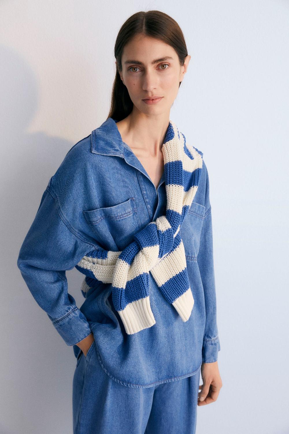 The New Society Micenas Mujer Camisa De Mezclilla Azul De Mezclilla