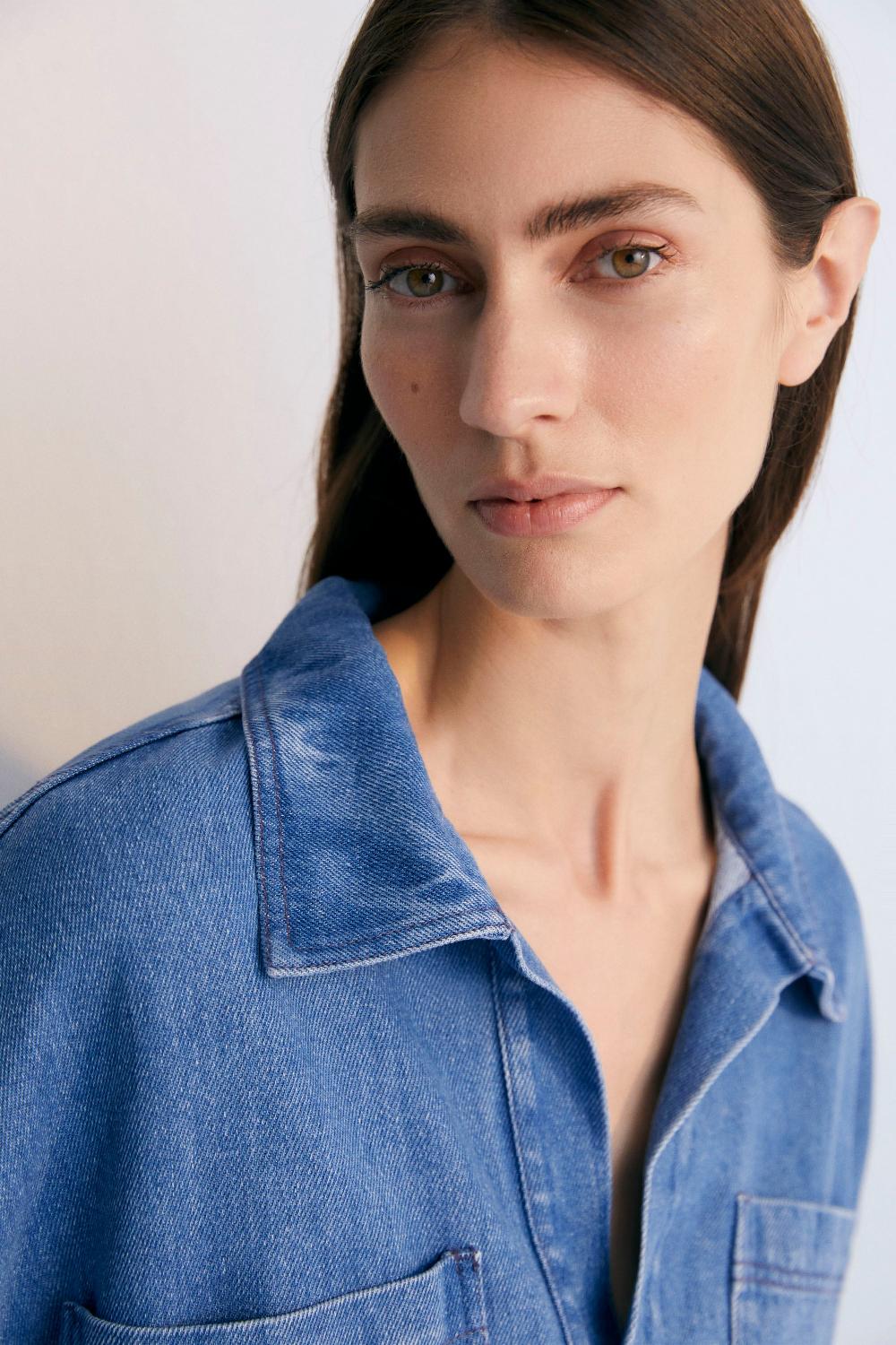 The New Society Micenas Mujer Camisa De Mezclilla Azul De Mezclilla