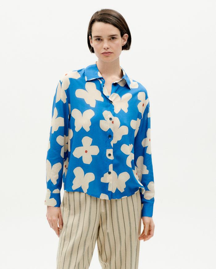 Thinking Mu Blusa Azul Flores Butterfly Kati