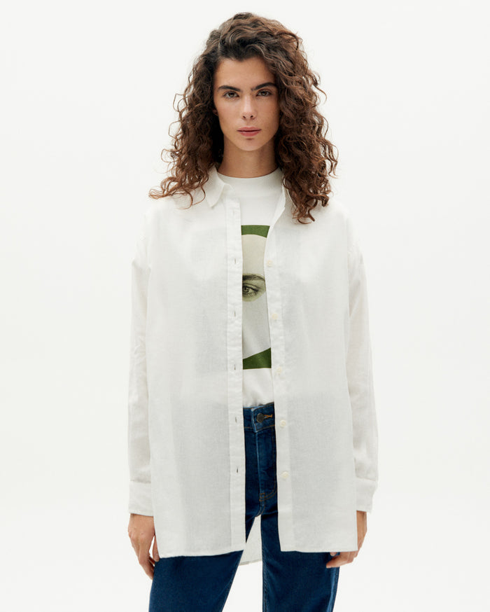 Thinking Mu Blusa Oversize Blanca Hemp Gia