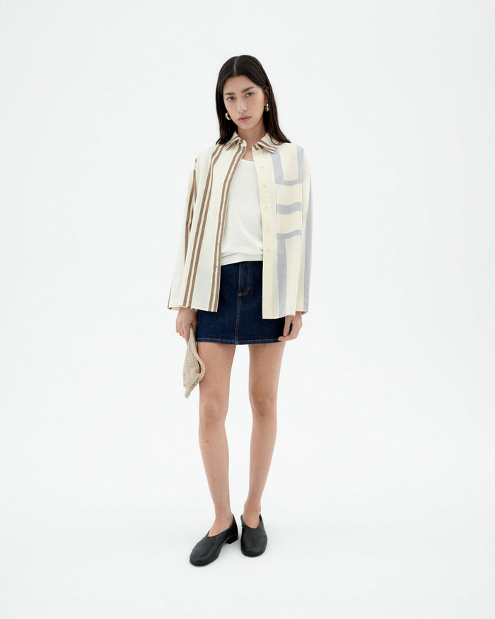 Thinking Mu Blusa Rayas Marrón Y Azul Marcelle