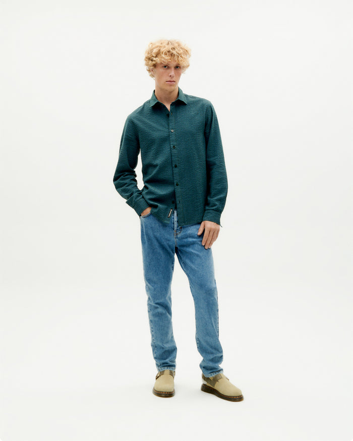 Thinking Mu Camisa Verde Seersucker Thomas