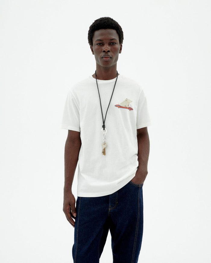 thinking mu Camiseta blanca skater dog Zach