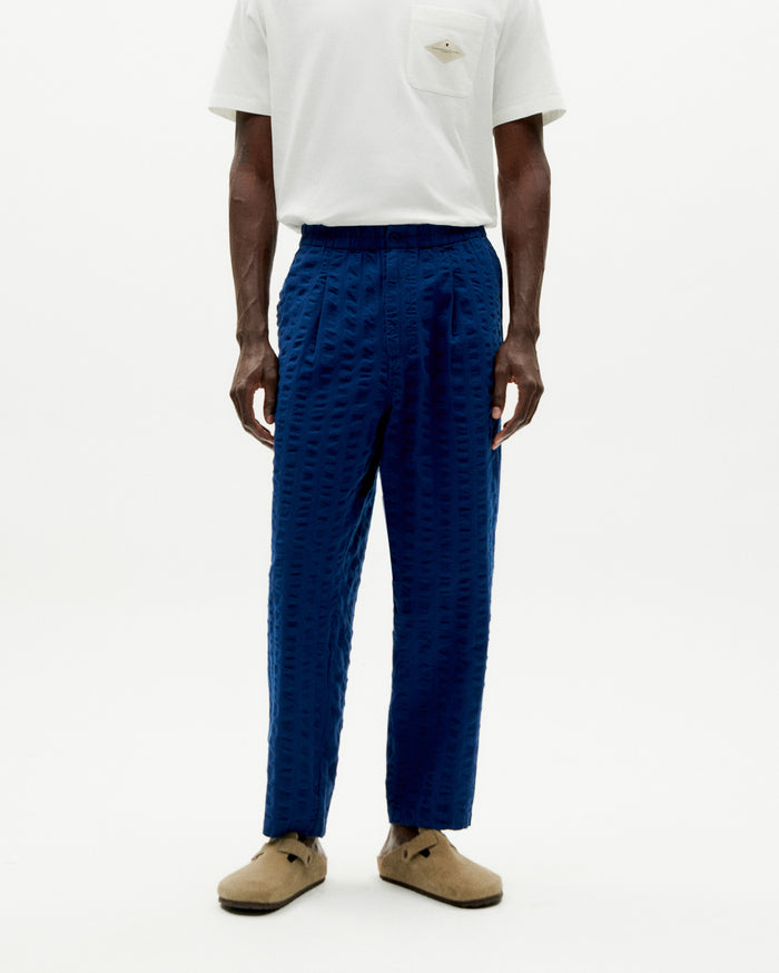 Thinking Mu Pantalón Azul Seersucker Luc