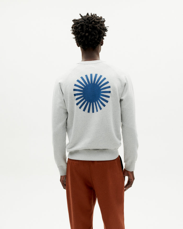 Thinking Mu Sudadera Gris Sol Espalda Azul