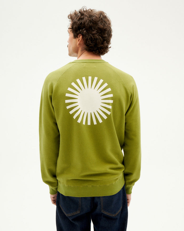 Thinking Mu Sudadera Verde Sol Espalda Blanco