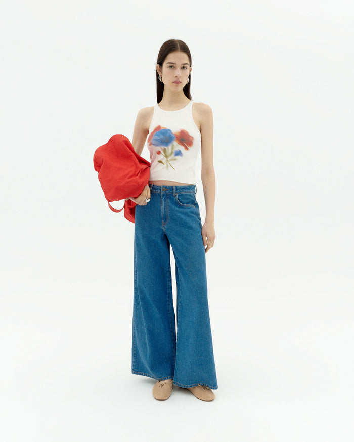 Thinking Mu Top Blanco Blurry Flower Harriet