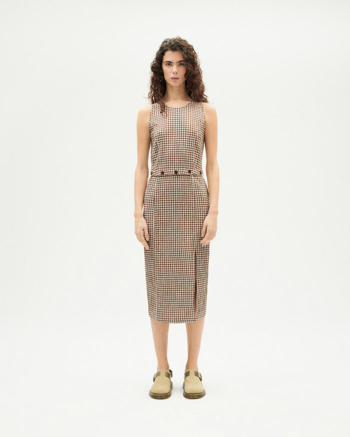 Thinking Mu Vestido Marrón Seersucker Wila