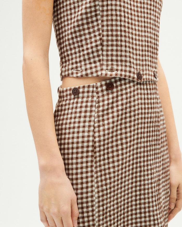 Thinking Mu Vestido Marrón Seersucker Wila