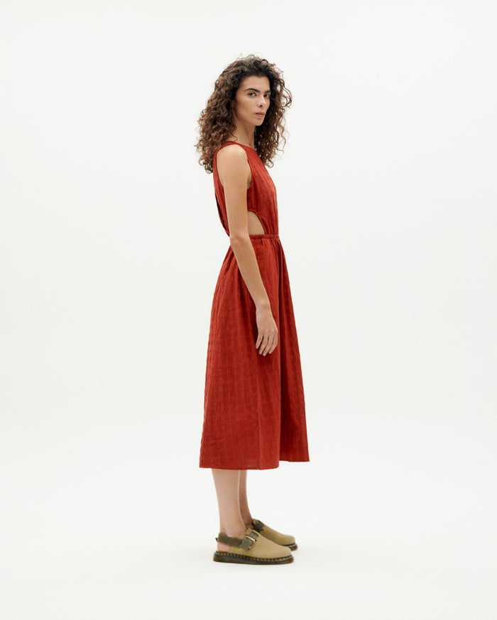 Thinking Mu Vestido Rojo Cuadrito Kin Cut Out