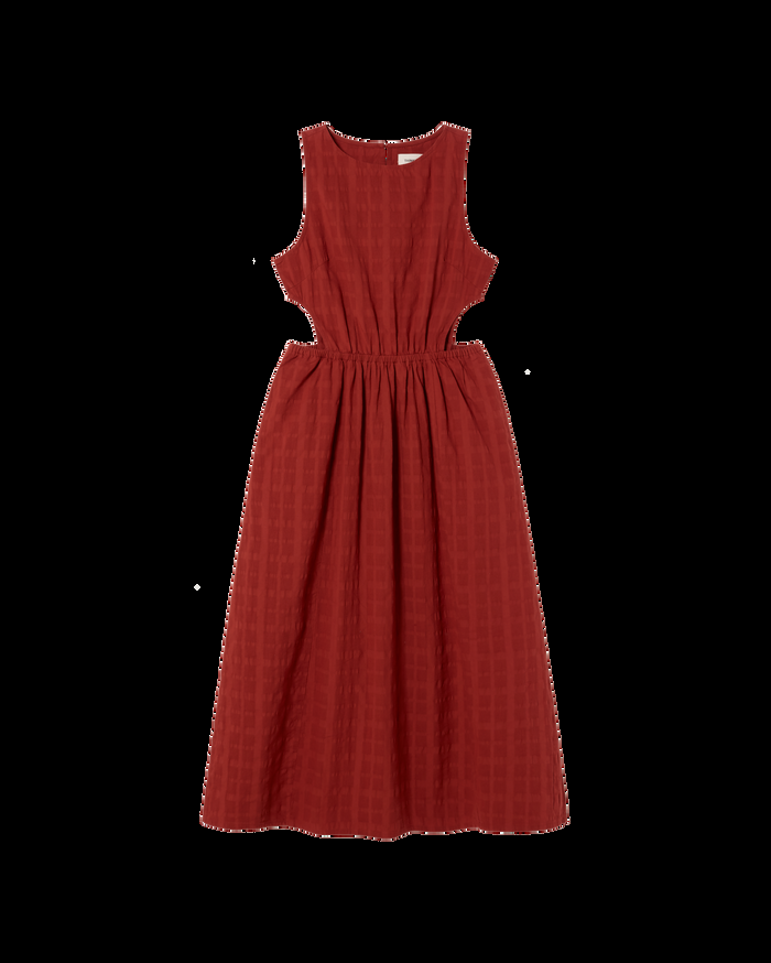 thinking mu Vestido rojo cuadrito Kin cut out