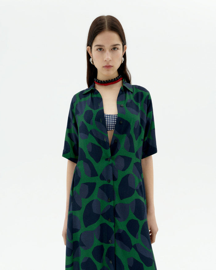 Thinking Mu Vestido Verde Leaf Gianna