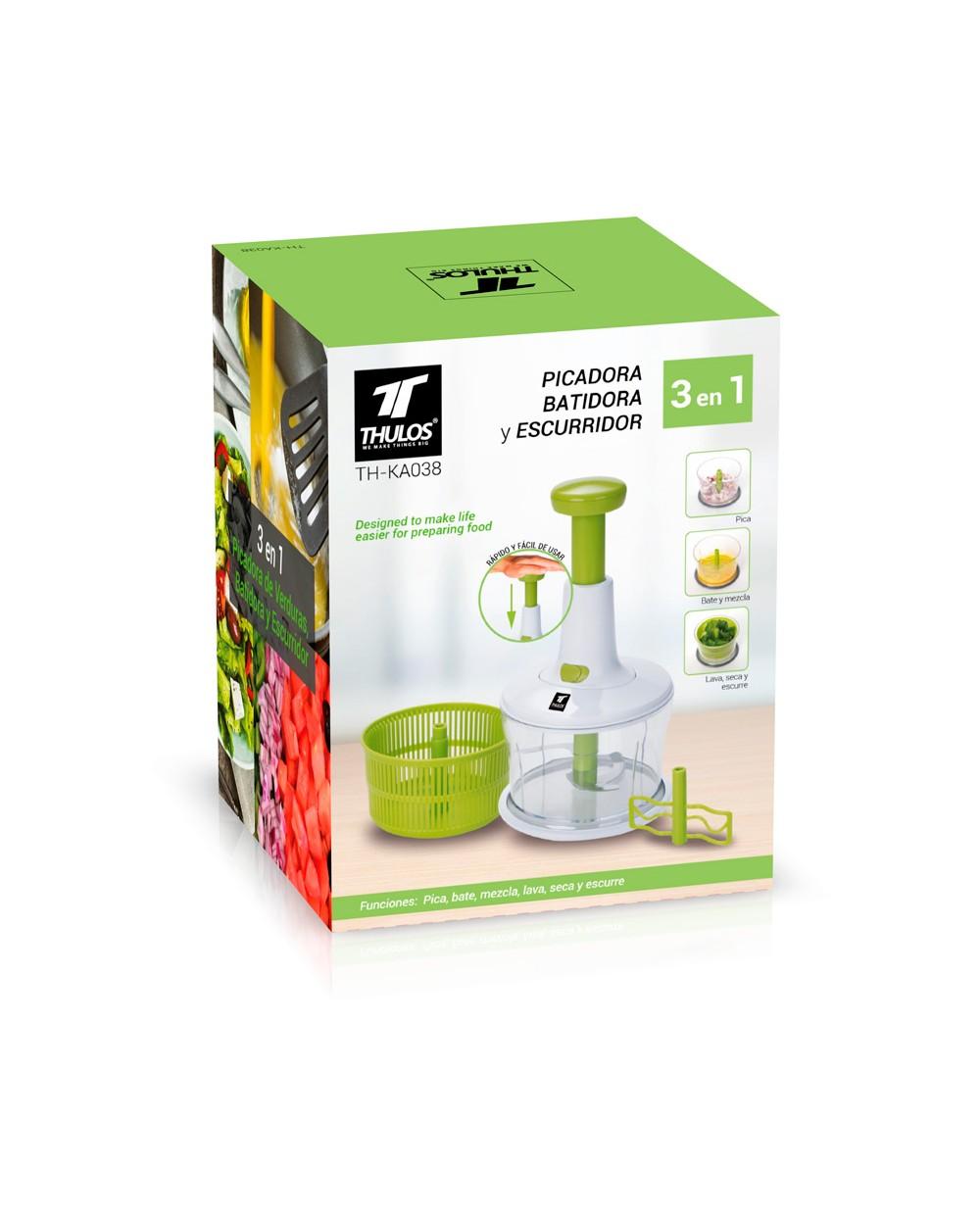 Thulos 3 En 1: Picadora Batidora Y Escurridor Manual. THULOS TH-KA038