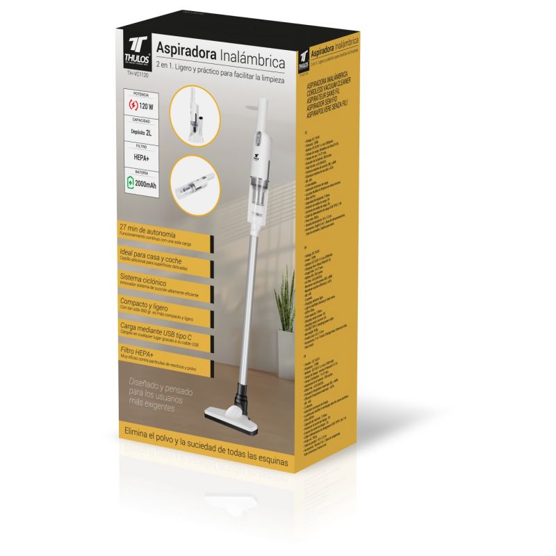 Thulos Aspiradora Inalámbrica Idel Para Casa Y Coche 120W Depósito 0.2L Filtro HEPA+. THULOS TH-VC1120