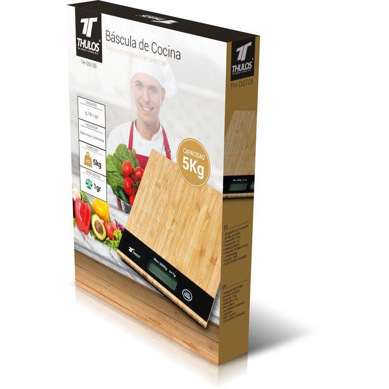 Thulos Balanza De Cocina Digital Superficie De Madera 5Kg De Capacidad. THULOS TH-DS105