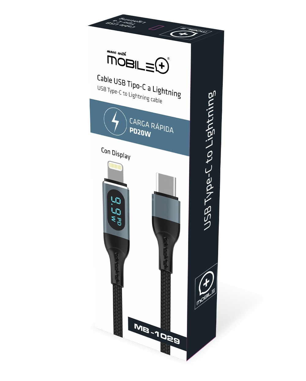 Thulos Cable USB Tipo-C A Lightning Con Pantalla LED Longitud Cable: 1 M. Carga Rápida PD20W. MOBILE+ MB-1029