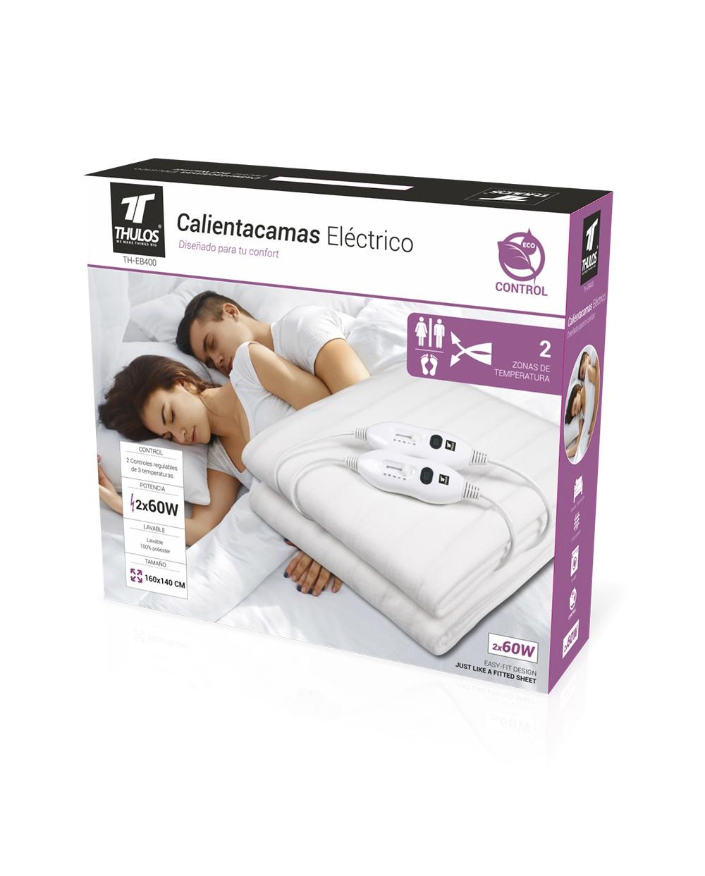 Thulos Calientacamas Eléctrico 160*140 Cm Lavable 2 Temperaturas 2 Controles Regulables 2*60W. THULOS TH-EB400