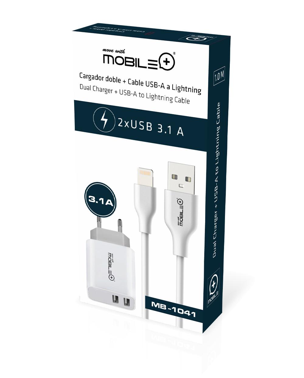 Thulos Cargador Doble + Cable USB-A A Lightning. MOBILE+ MB-1041