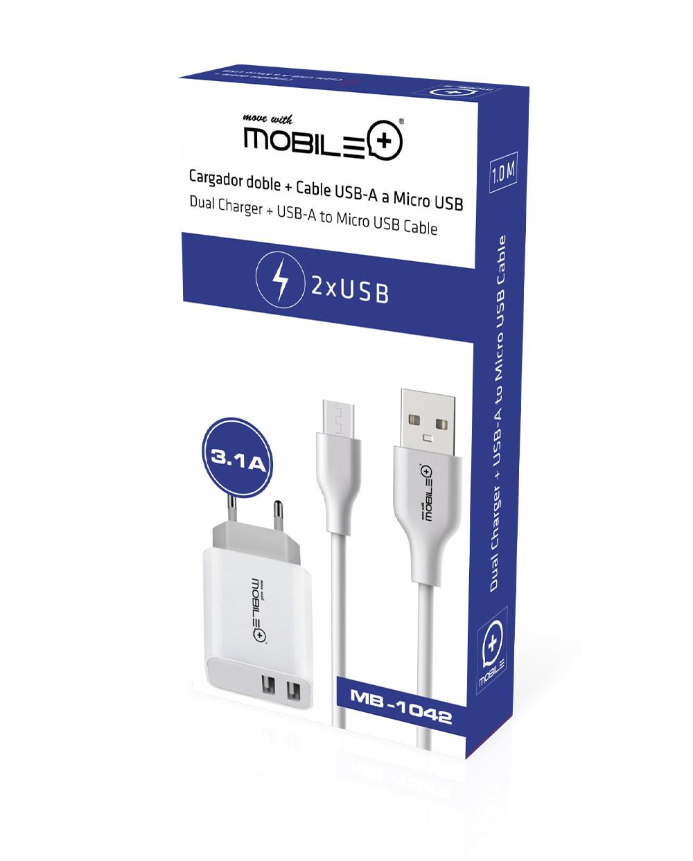 Thulos Cargador Doble + Cable USB-A A Micro USB. MOBILE+ MB-1042