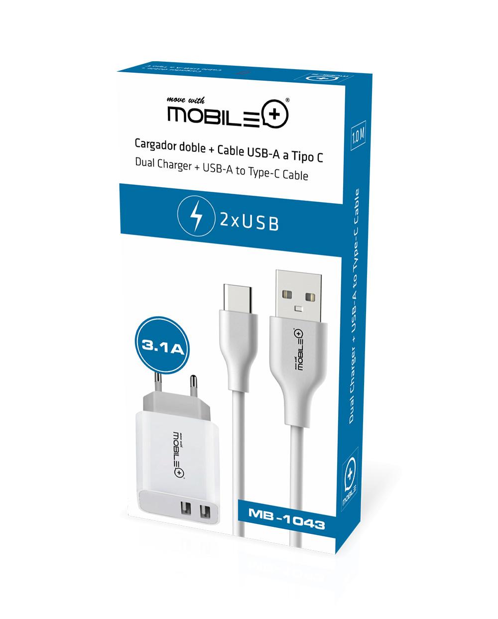 Thulos Cargador Doble + Cable USB-A A Tipo C. MOBILE+ MB-1043