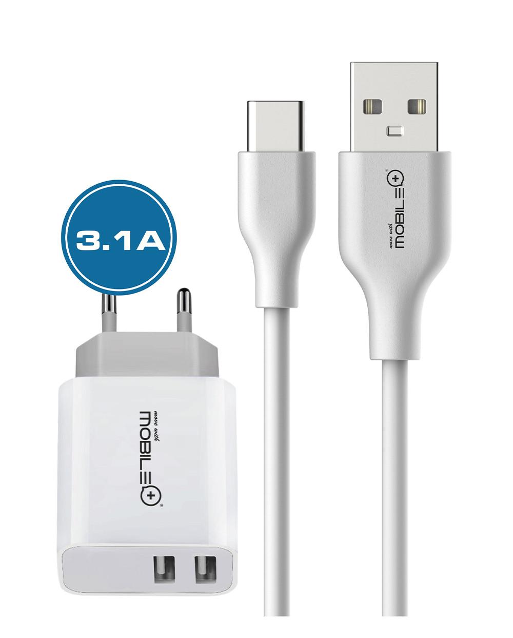 thulos Cargador Doble + Cable USB-A a Tipo C. MOBILE+ MB-1043