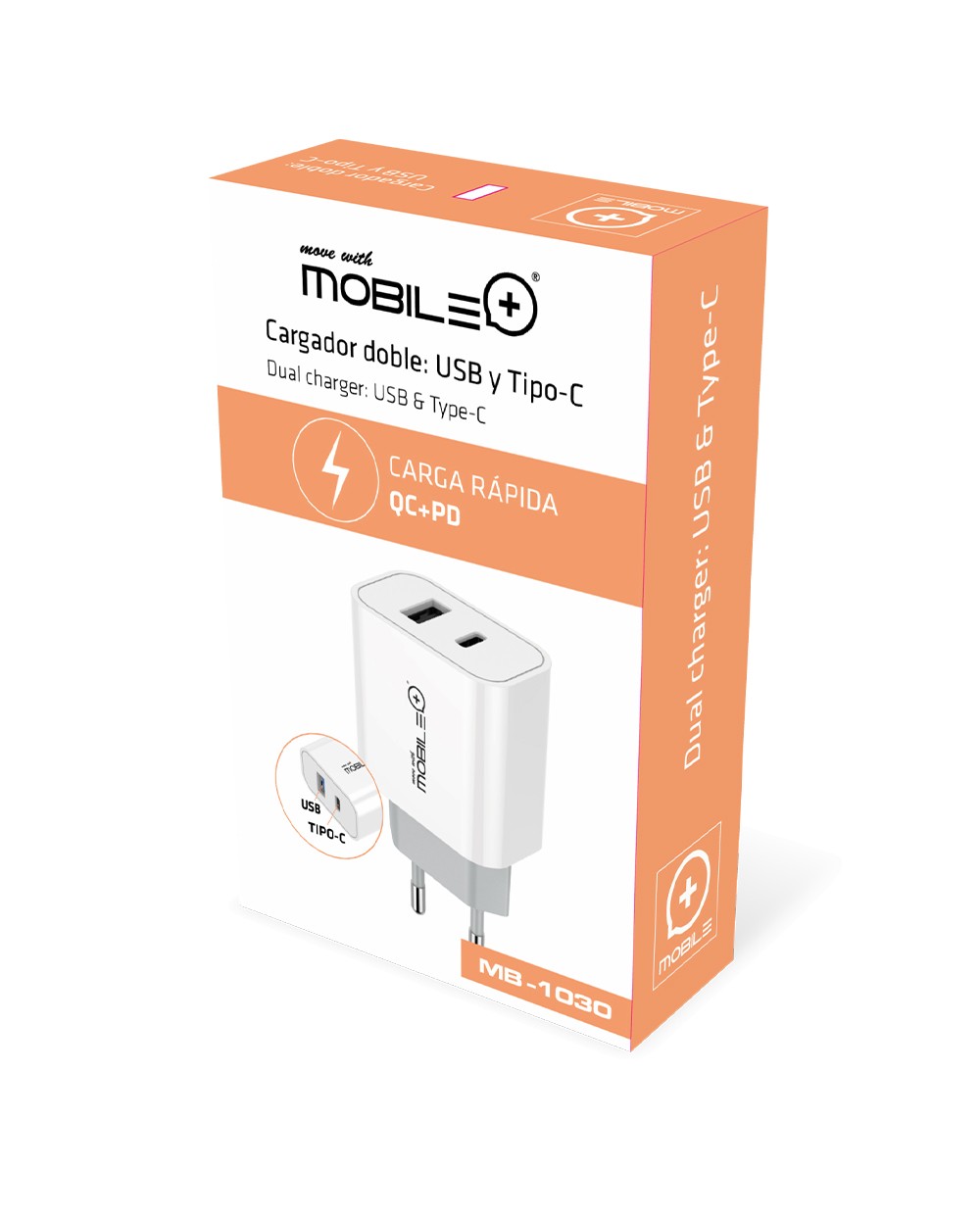 Thulos Cargador Doble USB Y Tipo-C. Carga Rápida QC+PD. Mobile+ MB-1030