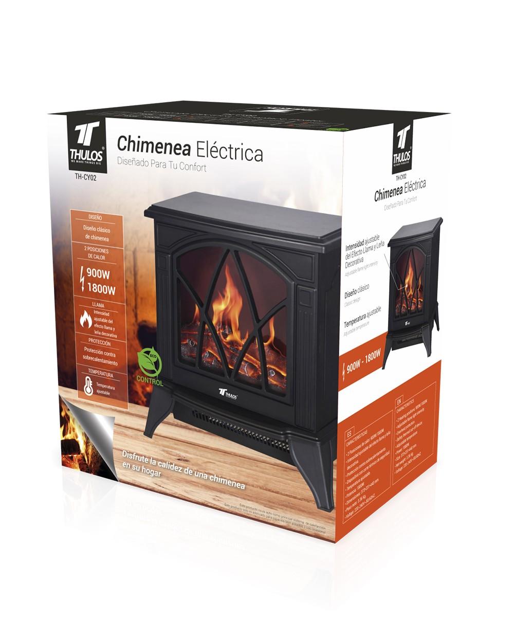 Thulos Chimenea Eléctrica Con Efecto Llama Y Leña Decorativa. THULOS TH-CY02