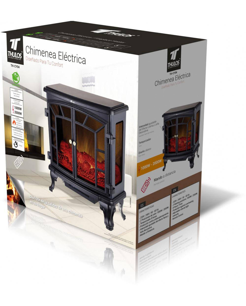 Thulos Chimenea Eléctrica Con Efecto Llama Y Leña Decorativa. THULOS TH-CY04