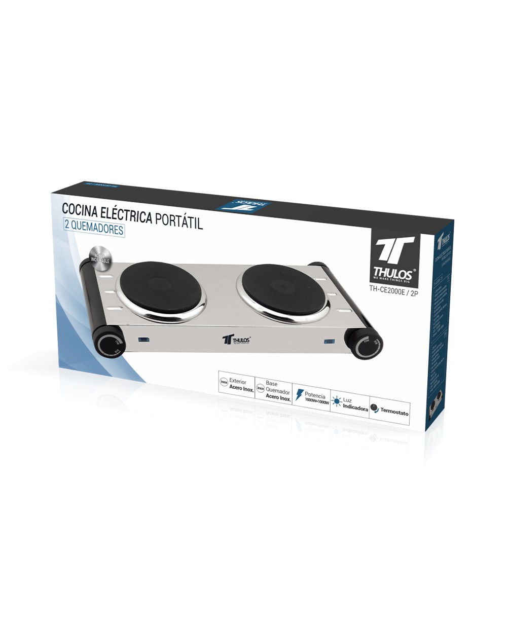 Thulos Cocina Eléctrica De Acero Inoxidable 2 Quemadores Thulos TH-CE2000E/2P
