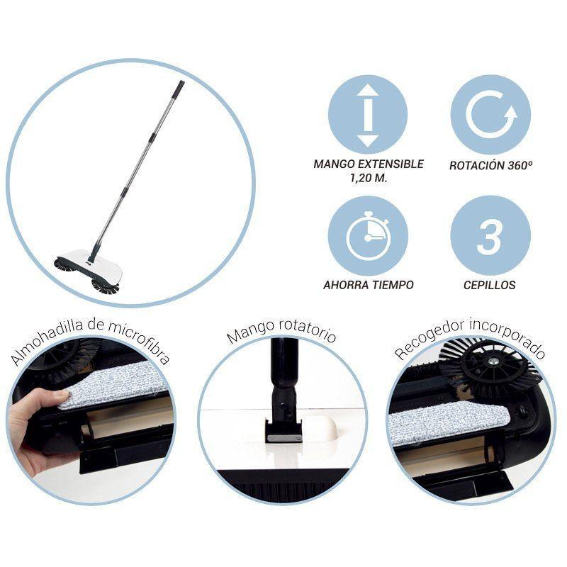 Thulos Escoba Giratoria 3 En 1: Escoba Mopa Y Recogedor. Sin Cable. THULOS TH-HW010