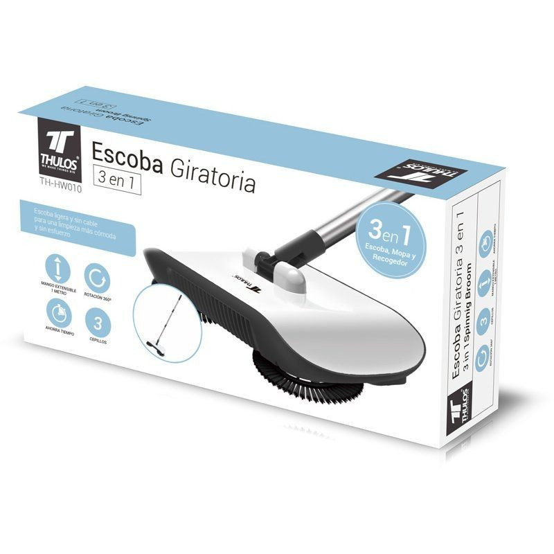 Thulos Escoba Giratoria 3 En 1: Escoba Mopa Y Recogedor. Sin Cable. THULOS TH-HW010