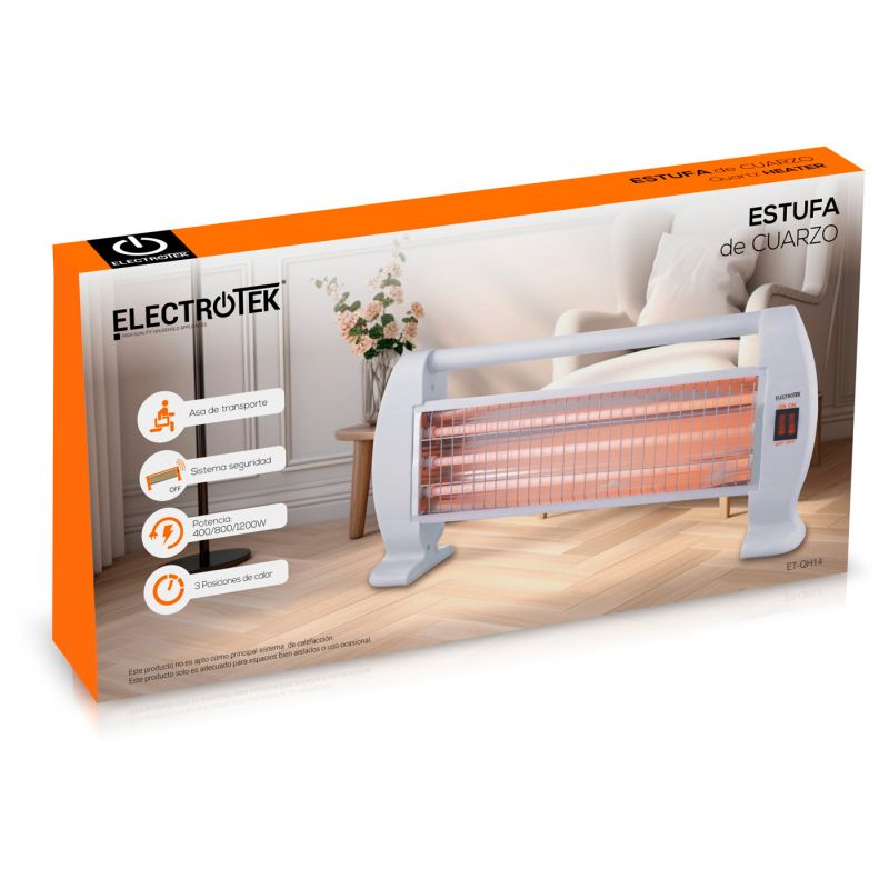 Thulos Estufa De Cuarzo 3 Ajustes De Temperatura Sistema De Seguridad En Caso De Vuelco Accidental. ELECTROTEK ET-QH14