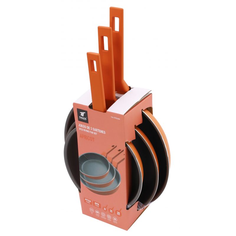 thulos Juego de 3 sartenes de aluminio tamaños: Ø20 Ø24 Ø28 cm. THULOS TH-FPS346 APRICOT