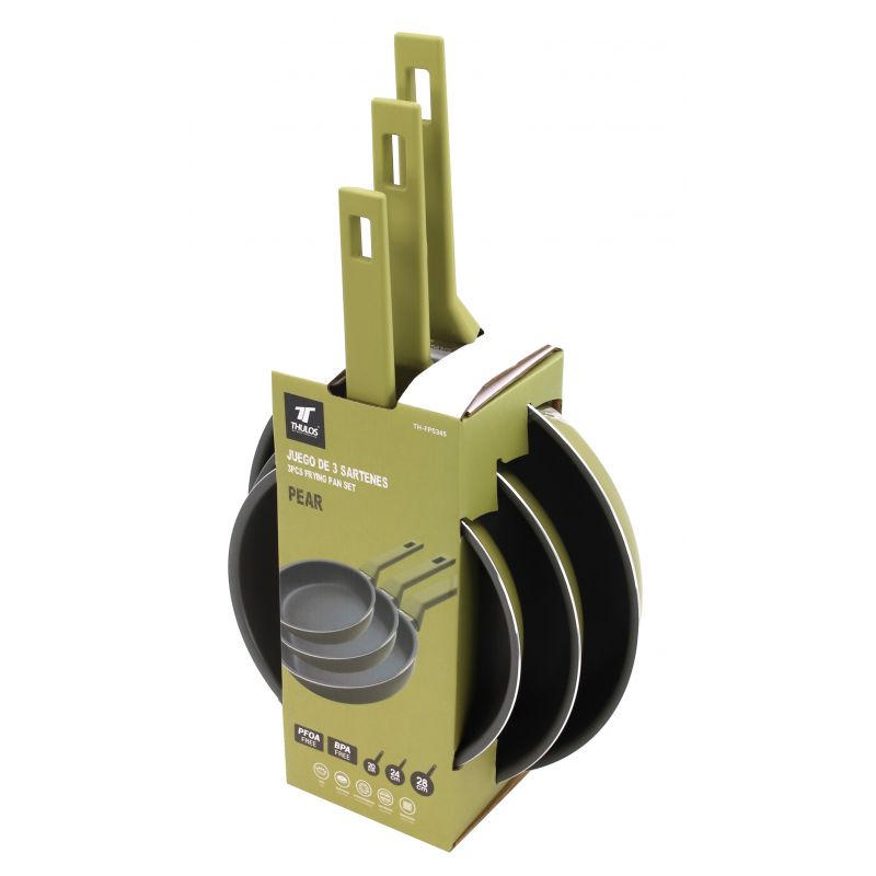 thulos Juego de 3 sartenes de aluminio tamaños: Ø20 Ø24 Ø28 cm. THULOS TH-FPS345 PEAR