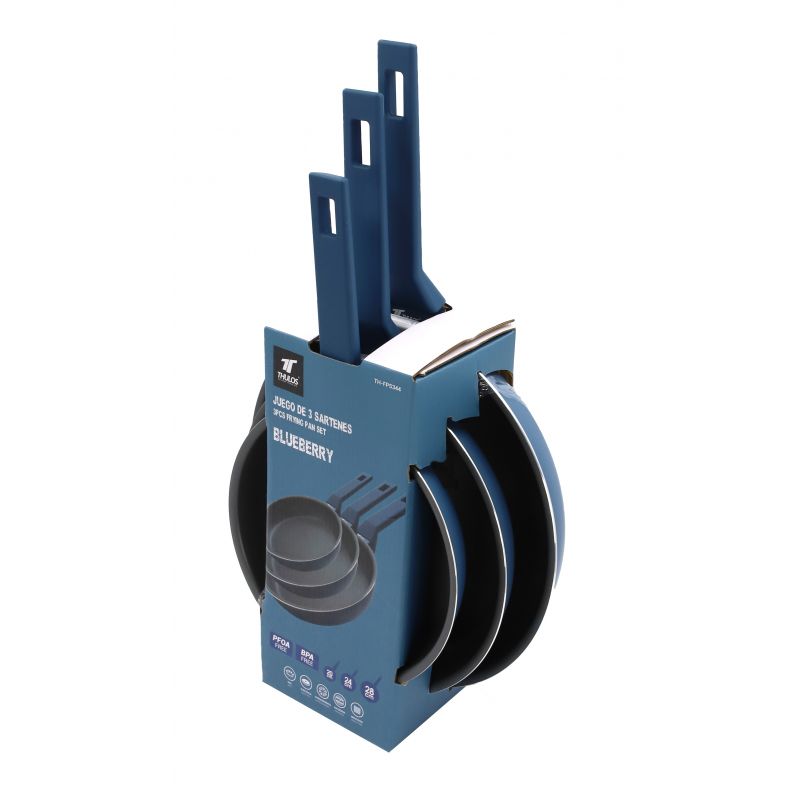 thulos Juego de 3 sartenes de aluminio tamaños: Ø20 Ø24 Ø28 cm. THULOS TH-FPS344 BLUEBBERRY
