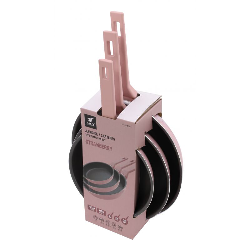 thulos Juego de 3 sartenes de aluminio tamaños: Ø20 Ø24 Ø28 cm. THULOS TH-FPS347 STRAWBERRY