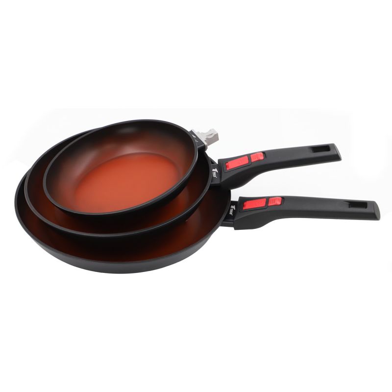 thulos Juego de 3 sartenes (Ø20/Ø24/Ø28 CM) + 2 mangos desmontables. THULOS TH-FPS341