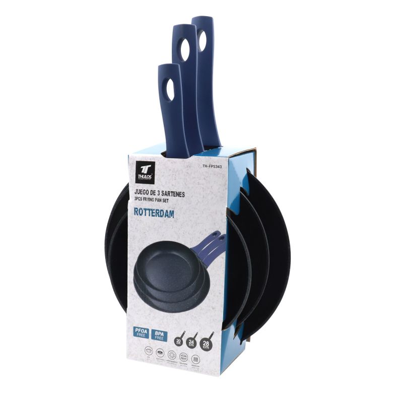 thulos Juego de 3 sartenes Ø20 Ø24 Y Ø28 cm. Aptas para todo tipo de cocinas. THULOS TH-FPS343 AMSTERDAM